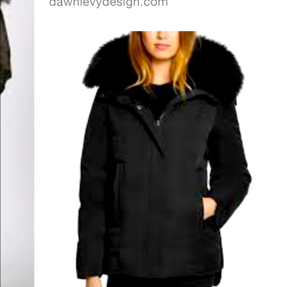 Navy down parka fox trim hood